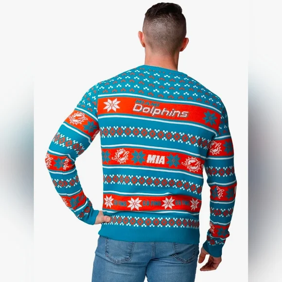 NFL Miami Dolphins Men's Ugly Holiday Christmas Crewneck Sweater